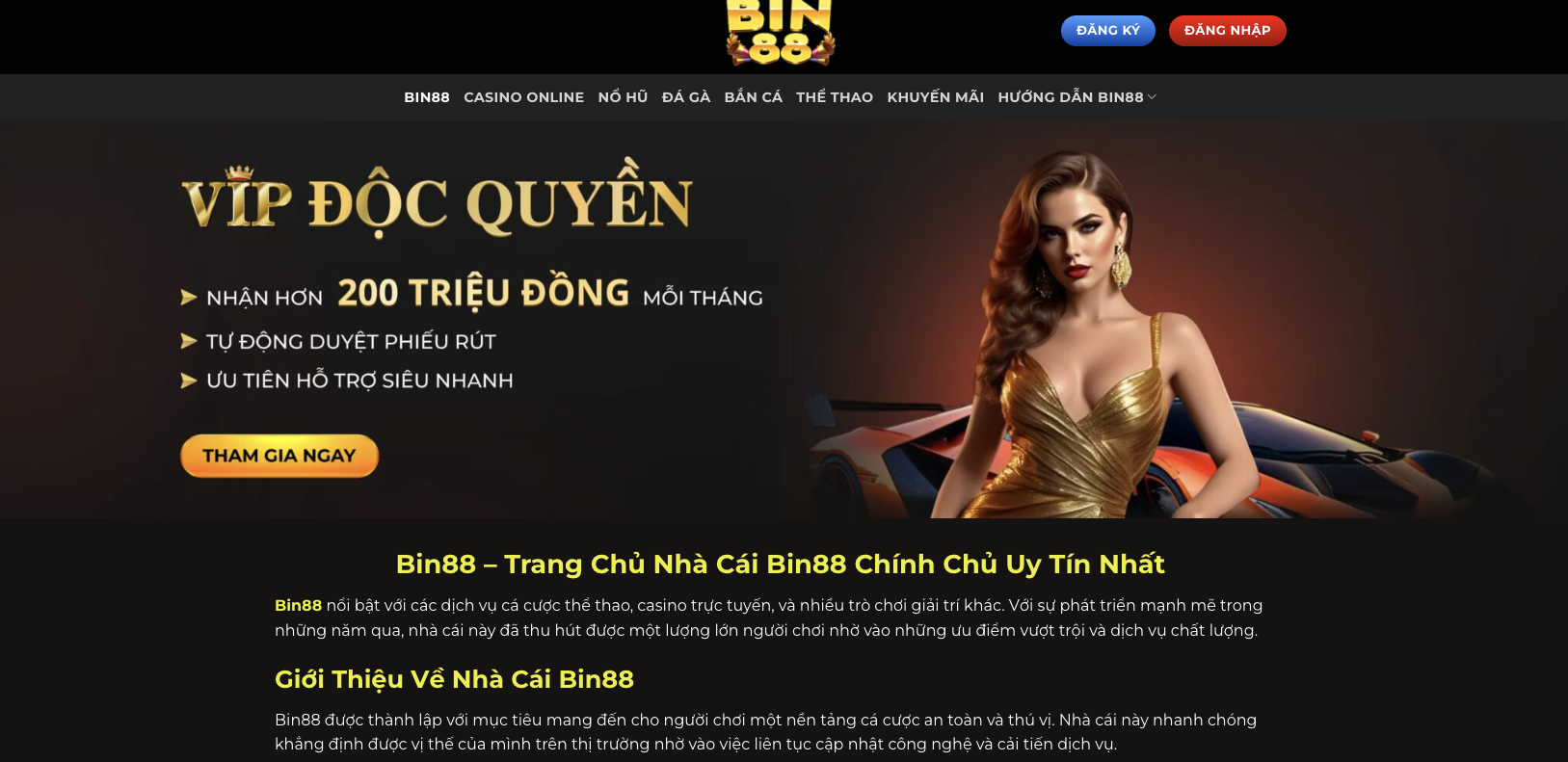 Giới thiệu trang nhà cái tặng tiền cược Bin88